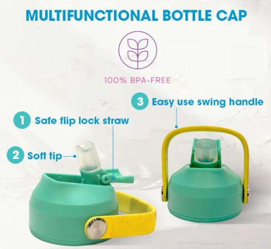 Wide-Mouth Water Bottle Lid with Flip-Up Straw